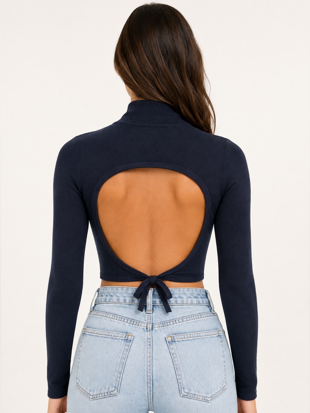 Aritzia Sunday Best Ellie Navy Open Back Mock Neck Sweater XS